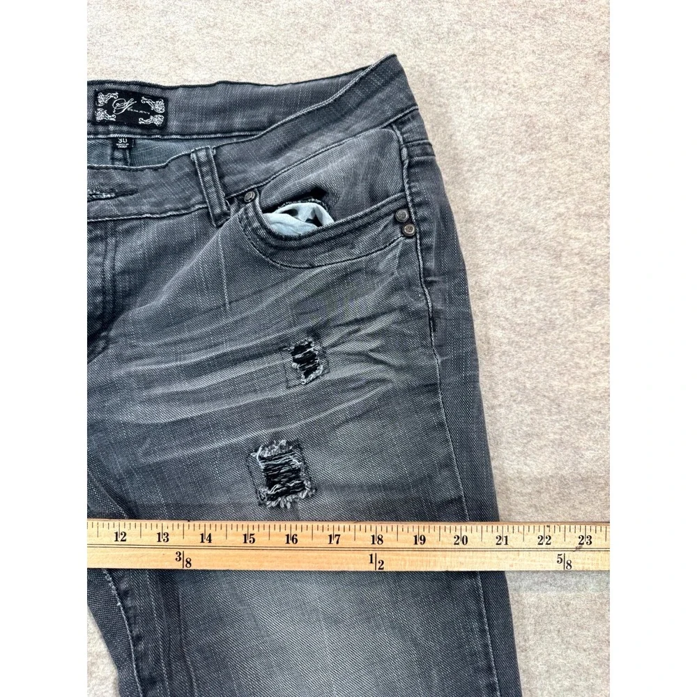 Sean John Jeans Mens 30 Gray Denim Logo Cotton Stretch Skinny Leg Distressed